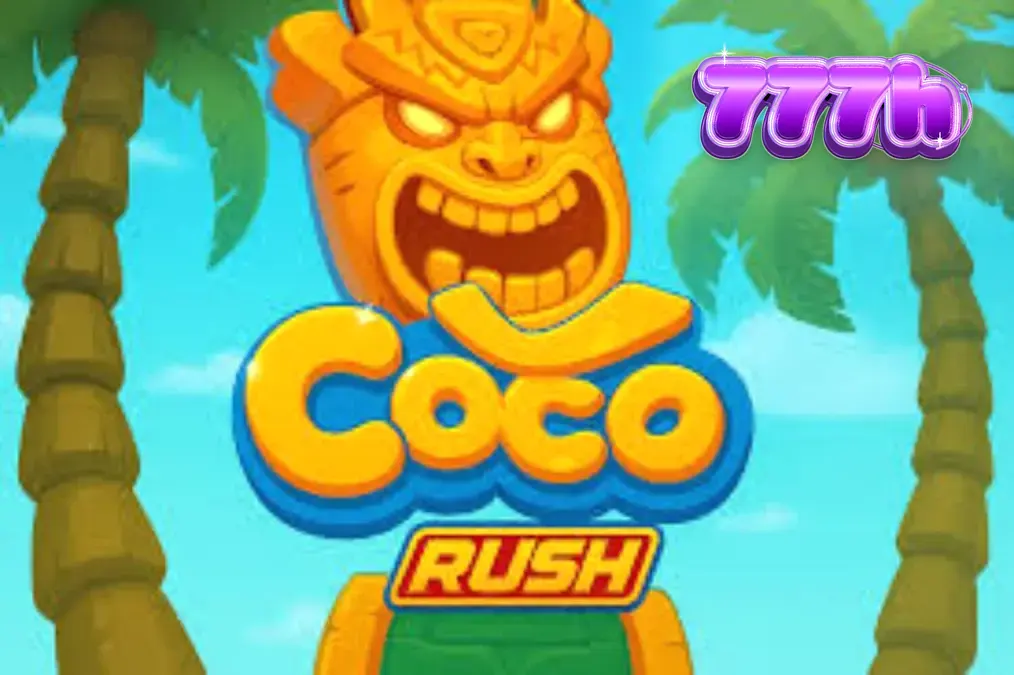 Cenário tropical vibrante com elementos de jogo do slot Coco Rush